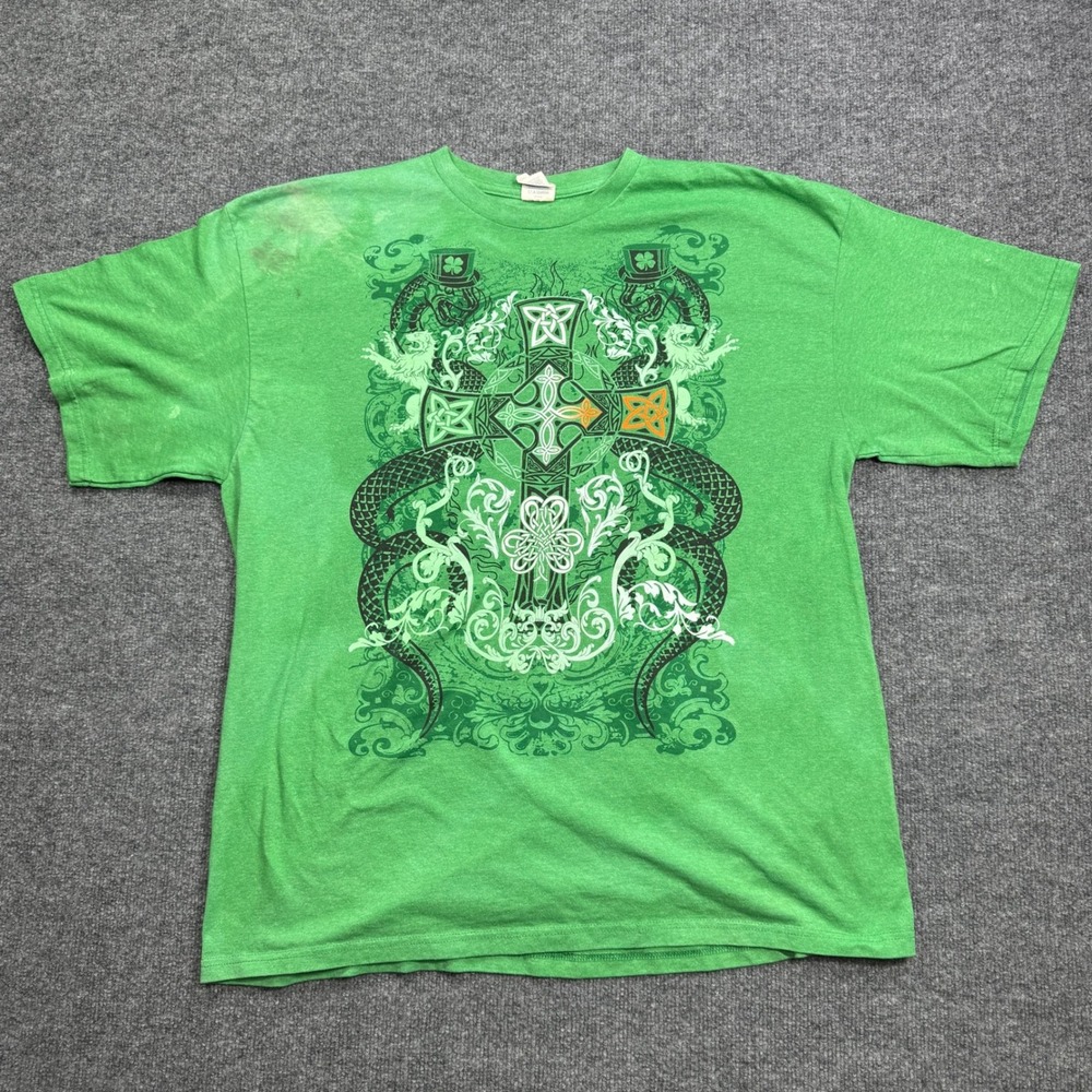 Delta Pro Weight Snake T-Shirt Mens 2XL Green Celtic Cross Irish St Patricks